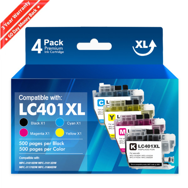 4pk LC401XL LC401 Ink Cartridges for Brother MFC-J1010DW MFC-J1012DW MFC-J1170DW