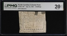 1760 July 14 North Carolina 5 Shillings Fr NC-107 PMG 20 NET VF Rare Note