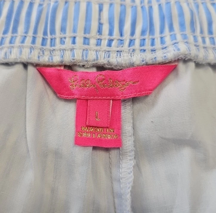 Женские шорты Lilly Pulitzer Katia в синюю и белую полоску желтые с украшениями размер L - Изображение 3 из 4