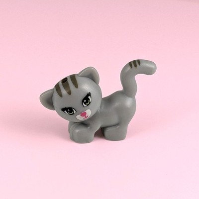 Grau gestreifte Lego Katze mit grünen Augen und niedlicher rosa Nase-brandneu