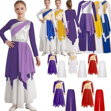 Girls Praise Dance Dress Long Metallic Liturgical Dress Wide Pants Dancewear