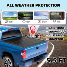 5.5FT Hard Tonneau Cover for Ford F-150 F150 2015-2025 Truck Bed w/ LED 3-Fold
