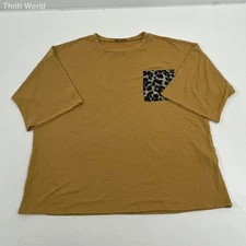 NWOT Women's BomBom Mustard Yellow Short Sleeve Cheetah Accent T-shirt One Size
