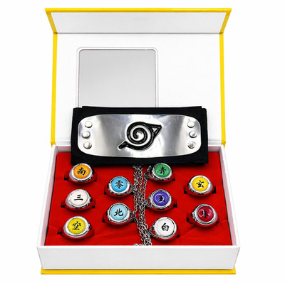 AKATSUKI Rings 10 NARUTO Cosplay Chain Anti Leaf Village Headband