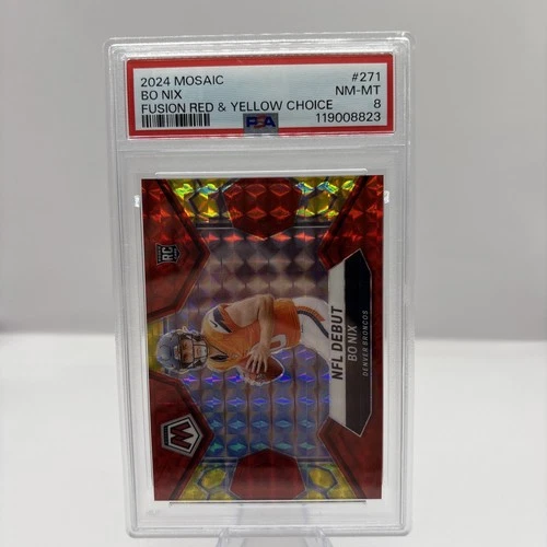 2024 PANINI MOSAIC FUSION RED & YELLOW CHOICE #271 BO NIX ROOKIE RC /80 PSA 8