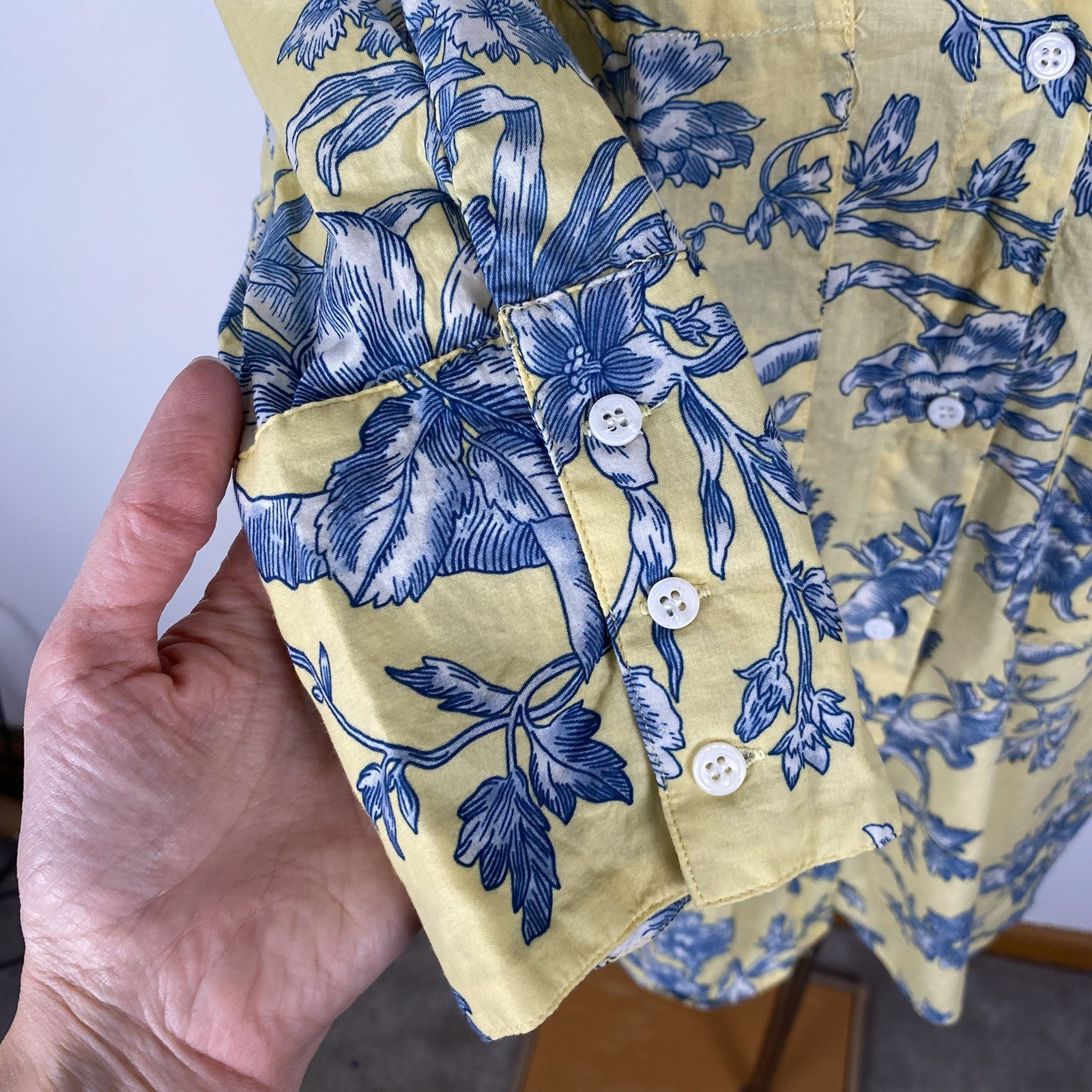 Zara Basic Tunic Blouse Button Down Blue Yellow F… - image 4