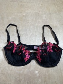 Agent Provocateur Sheer Black/Pink Embroidered Clementina Bra Sze 36DD