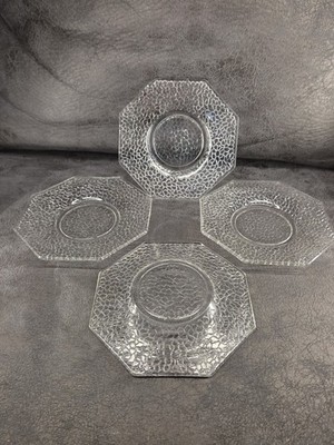 4 Vintage L.E. Smith Glass By Cracky Clear Octagon 6.5'' Bread Appetizer Plates