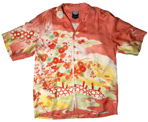 Vintage Japanese Men's Kimono recycled Silk Shirt L - One of a Kind!!