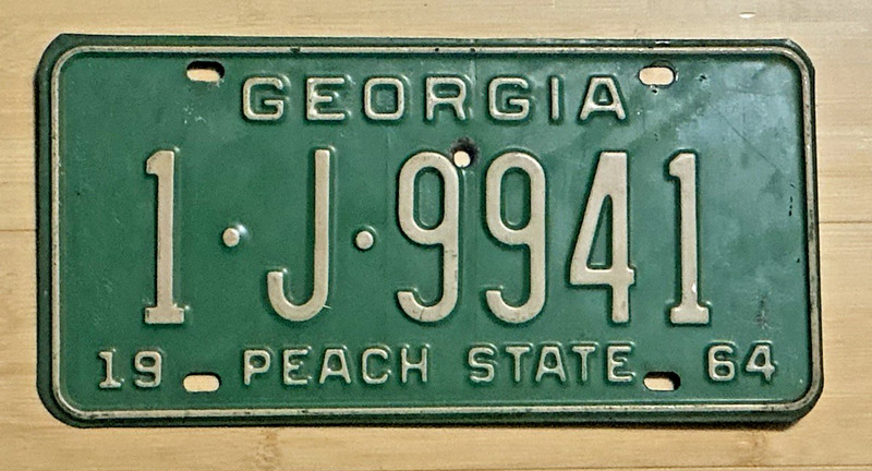 1964 GEORGIA Peach State Lic Plate #1-J-9941
