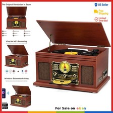 Bluetooth Record Player Turntable 3 Speed 33 45 78 RPM CD Cassette FM Radio MP3