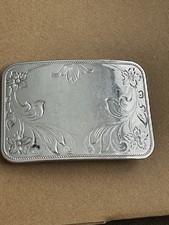 Vintage Nickel Belt Buckle Ornate Floral Pattern