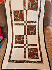 NEW Large Handmade Quilted Patchwork Table Runner 24x68 Christmas/Poinsettias