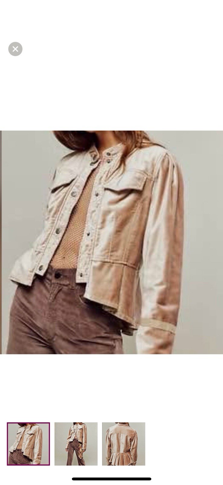 Chaqueta de Terciopelo Free People Champagne Ballet Corredor Volantes Ajustada Botón NUEVA S