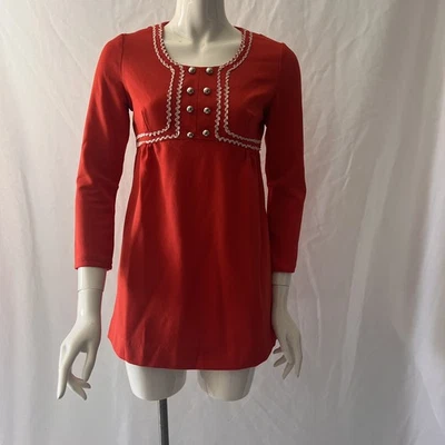 Rare mini robe vintage années 60 70 CITY SWINGERS rouge mod bordure Rick Rack coupe XS - Photo 1/4