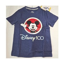 NWT Disney 100 Mickey Mouse Kids Graphic Tee Denim Heather Blue Size 5/6