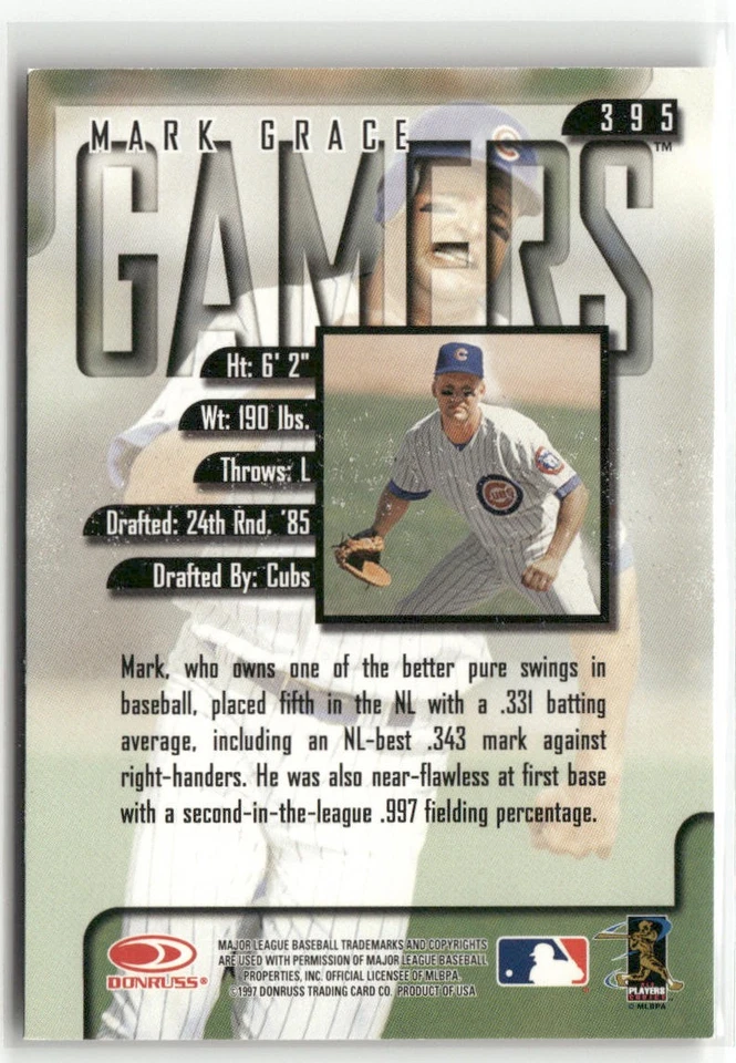 1997 LEAF #395 MARK GRACE CHICAGO CUBS - Image 2 of 2