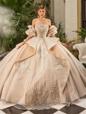 Beaded Rhinestones Ball Gown Strapless Sequined Large Train Quinceanera Dress