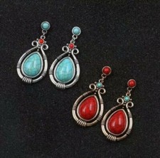 Woman Turquoise Water Drop Dangle Glamorous Casual Earrings Silver  Gold Plated