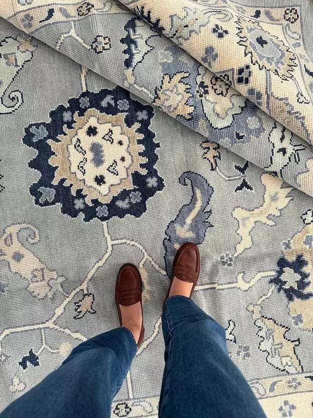 Hand Knotted Gray Oushak Wool Rug in 5x8 6x9 8x10 9x12 10x14 Sizes