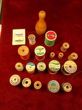 LOT OF NOS OLD VTG MOSTLY WOOD SPOOLS & THREADS, COATS & CLARKS, TG&Y, LILY+++++
