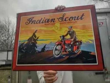 LARGE VINTAGE INDIAN SCOUT MOTORCYCLES PORCELAIN MOTORCYCLE SIGN 24" X 18"