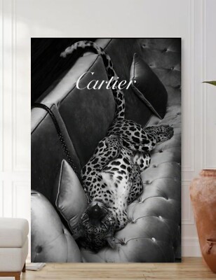 Leopard Modeschmuck Leinwand Bild - gerahmter Druck - Poster Papier - Wandbild