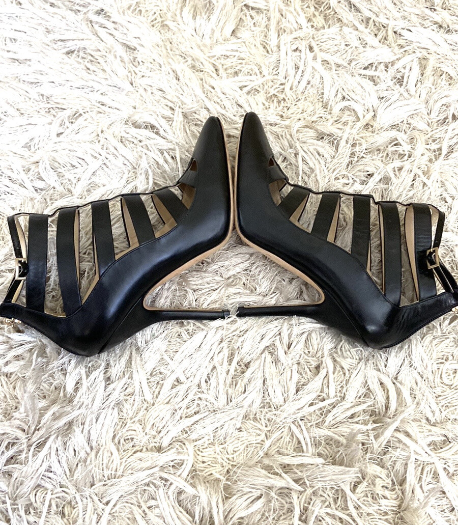 Jimmy Choo Freeze Rare Black Leather Pointed Toe Stra… Gem