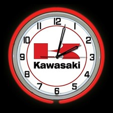 19" Kawasaki Motorcycle Sign Red Double Neon Clock Man Cave Garage