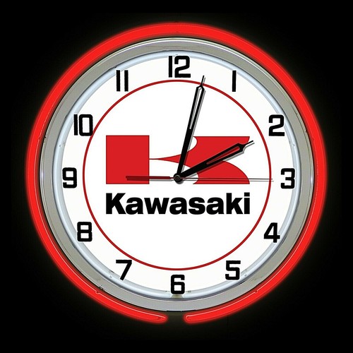 19" Kawasaki Motorcycle Sign Red Double Neon Clock Man Cave Garage eBay