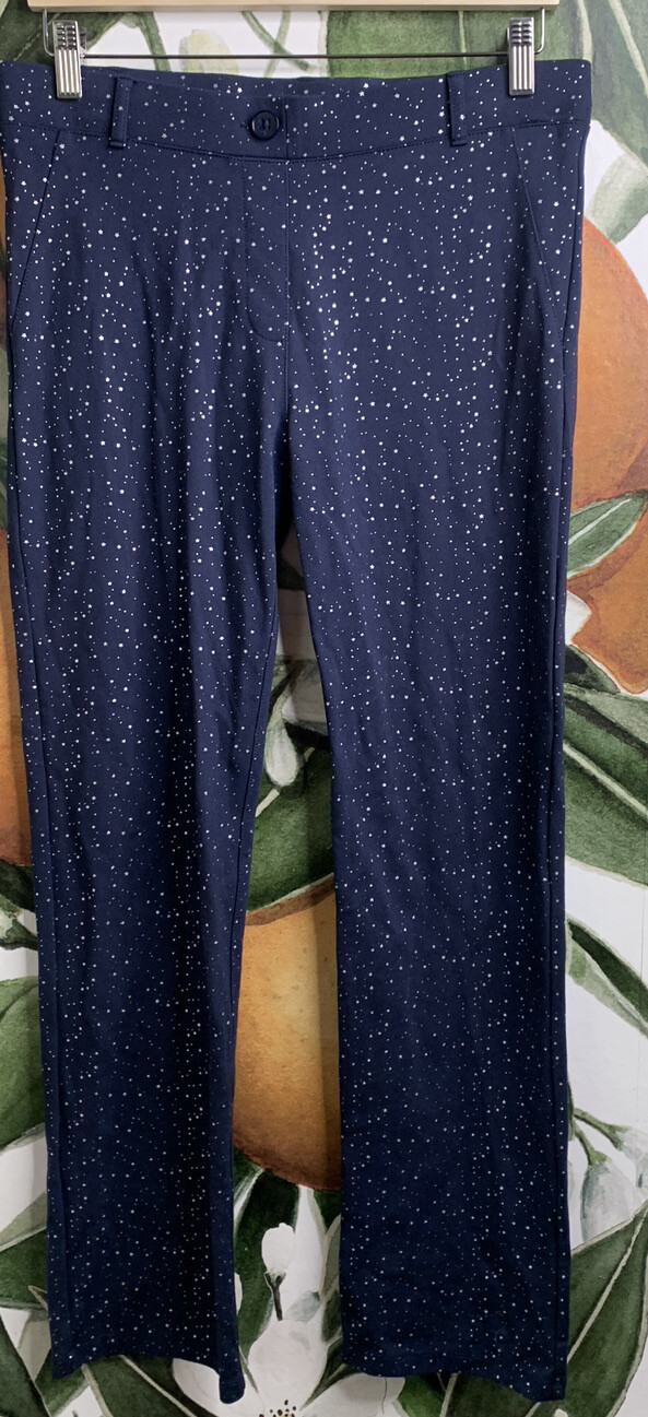 Betabrand Large Petite Star Print Bootcut Dress Pant Yoga Pants Navy