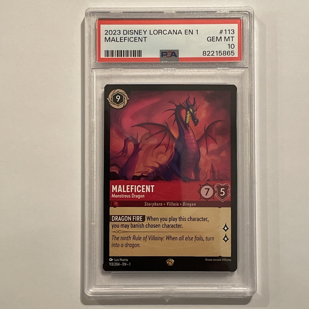2023 Disney Lorcana Maleficent Monstrous Dragon Legendary #113 PSA
