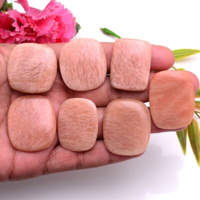 7 Pcs Natural Peach Amazonite Untreated 31mm-36mm Cushion Cabochon Gemstones Lot
