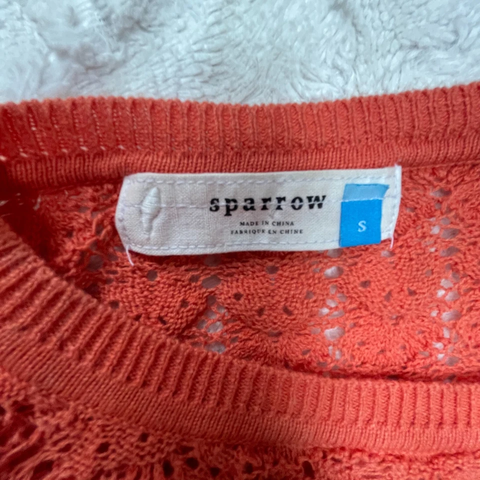 Sparrow Women Orange Crochet Knit Cardigan Sweater Small Long Sleeve Button Down - Image 3 of 4