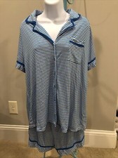 ekouaer sleepwear blue and white striped PJ  s 2 Piece, Button Up Pocket Cotton B