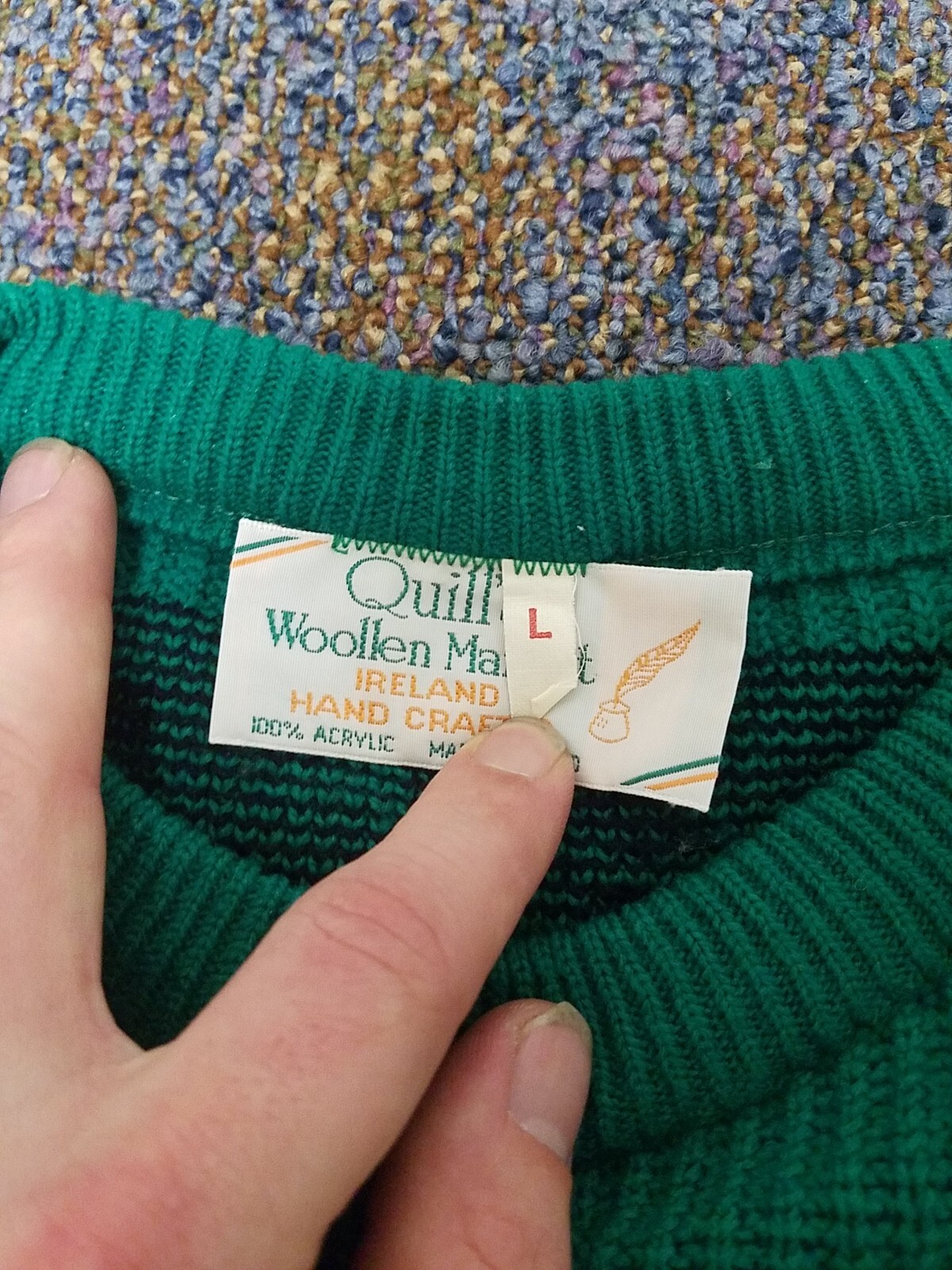 Quills Woollen Market Ireland Hand Knit Sweater sz L clover Vintage