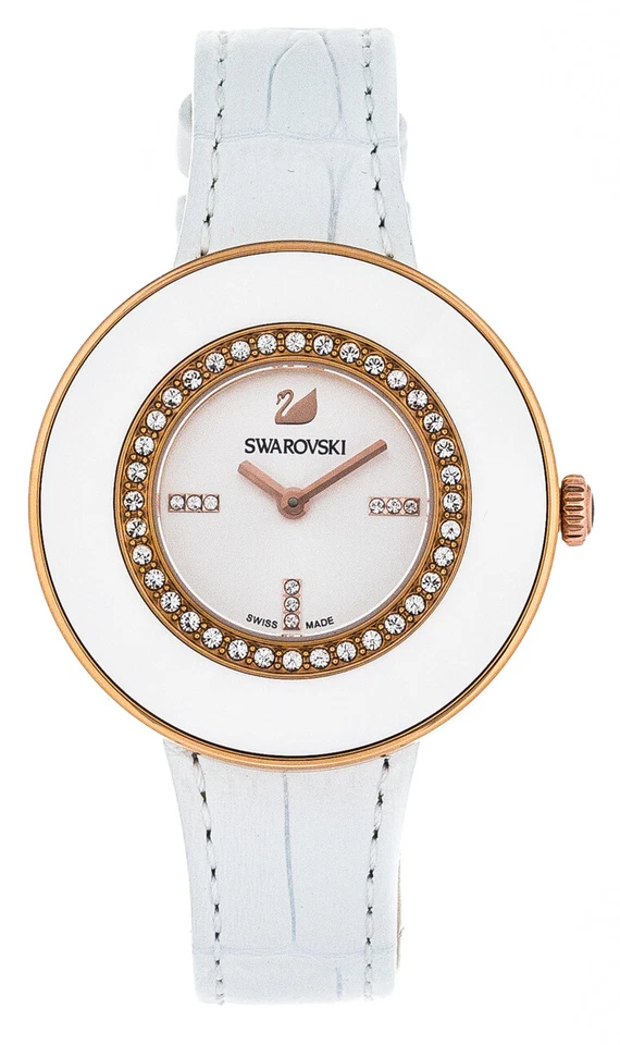Swarovski Octea Dressy White Ceramic Bezel Rosegold Tone Watch 5182265 New Orig