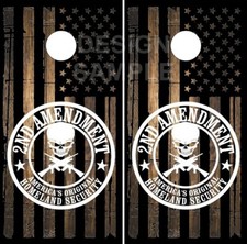 Second Amendment American Flag Burnt Wood LAMINATED Cornhole Wrap Decal Sticker