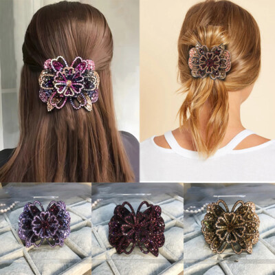 GeoGeoDIY 4er Set Haarspangen Mit Kristall & Blumen – Stylische Accessoires Für Pferdeschwanz & Dutt – Perfekt Als Geschenk
