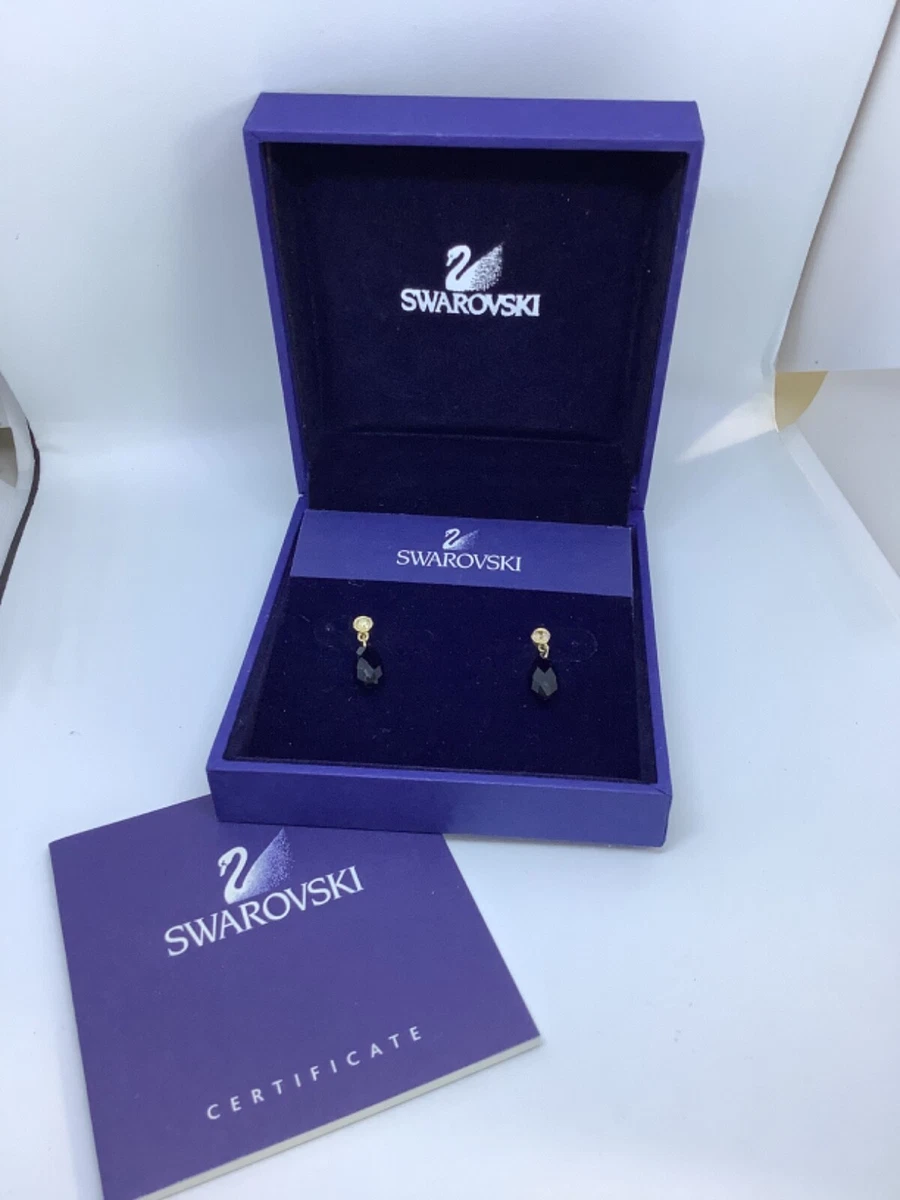 NEW ORIGINAL BOX AUTHENTIC SWAROVSKI BLACK CLEAR CRYSTAL PIRCED EARRINGS NR