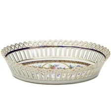 Dresden Germany Hand Painted Reticulated Porcelain Dish Florals c. 1940