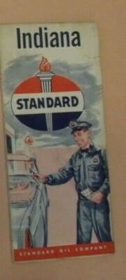 INDIANA USA VINTAGE 50er STANDARD OIL. GROSSE KARTE. WERBUNG MENSCHENHÖHLE GARAGE