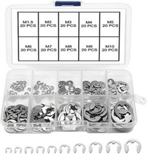 200 PCS Stainless Steel E-Clip Set, Retaining Snap Opening Ring Circlip Kit, 10