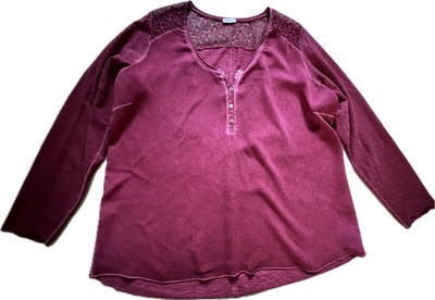TREDY Blusenshirt Gr. 48 - Schulter mit Spitze- Langarm - Tredy-Farbe: Scarlet