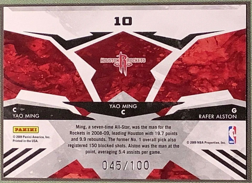 2009-10 Rookies and Stars Team Leaders #10 Rockets Yao Ming/Alston Black /100 - Image 2 of 3