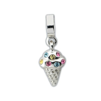 CZ Ice Cream Cone Dangle Bead .925 Sterling Silver Antique Reflection Beads