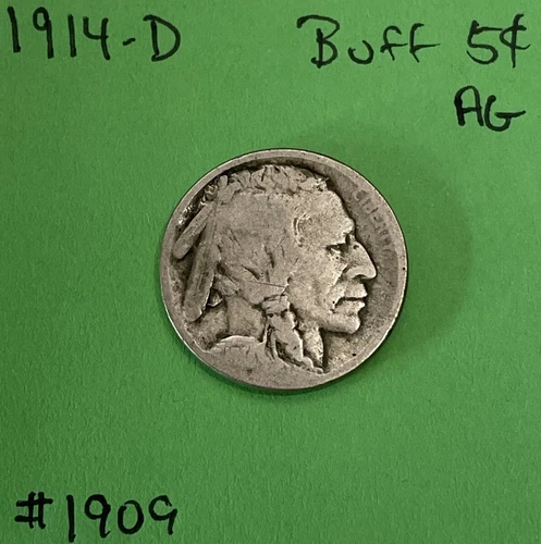 1914 D Indian Head Buffalo 🦬 Nickel 5c Piece AG About Good