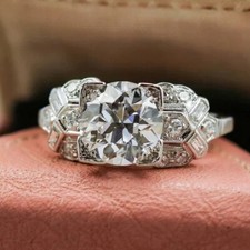 2 Ct White Round Cut Simulated Diamond Art Deco Style Wedding Ring In 925 Silver