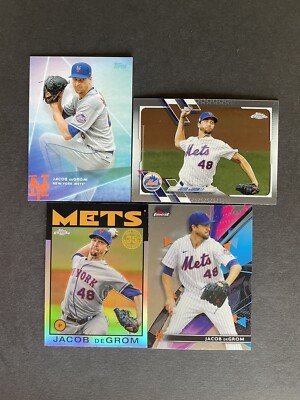 Jacob deGrom 4-card lot '20 Topps Aoki+'21 Topps Chrome 1986 Throwback+more PWE!