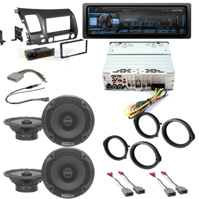 Alpine Single DIN Car Stereo,  Install Kit & 4 Speakers for 2006-11 Honda Civic